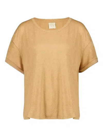 Paula Crew-neck Linen T-shirt In Brown
