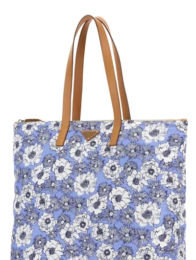 Prada Printed Re-nylon Shopping Bag In Blue