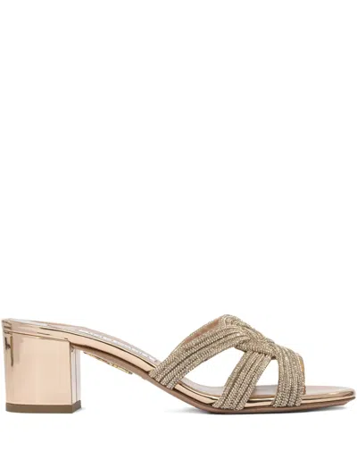 Aquazzura Felix Crystal-embellished Block-heel Sandals In Neutral