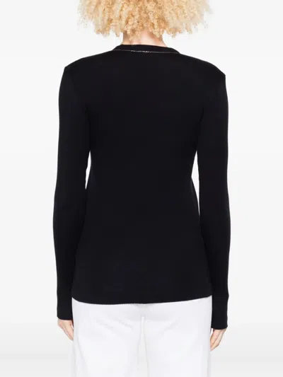 Brunello Cucinelli Blue Ribbed Wool Sweater In Black