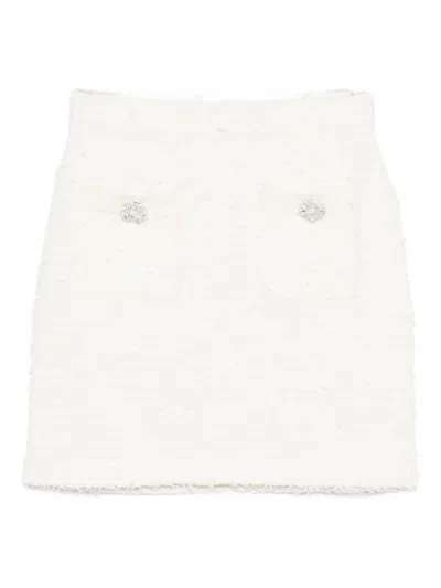 Self-portrait Midi Skirt With Decorative Buttons And Pockets In White