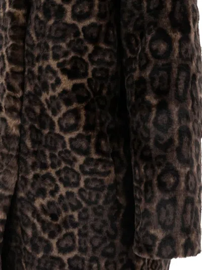 Apparis Blair Dark Leopard Mid-length Coat In Brown