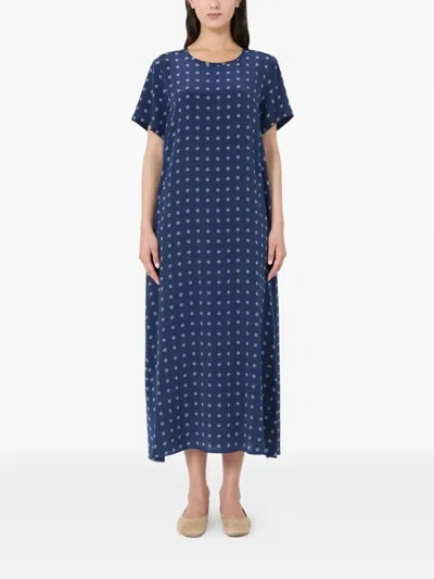 Weekend Max Mara Printed Silk T-shirt Dress In Blue