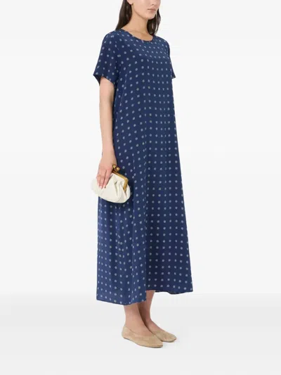 Weekend Max Mara Printed Silk T-shirt Dress In Blue