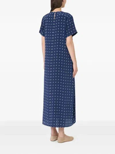 Weekend Max Mara Printed Silk T-shirt Dress In Blue