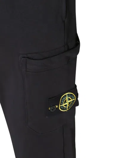 Stone Island Brushed Cotton Joggers With Adjustable Drawstring And Side Logo Badge In Blue