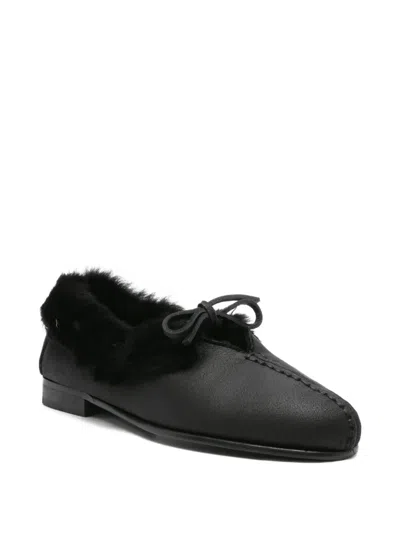 Hereu Fur-trimmed Leather Loafers In Black