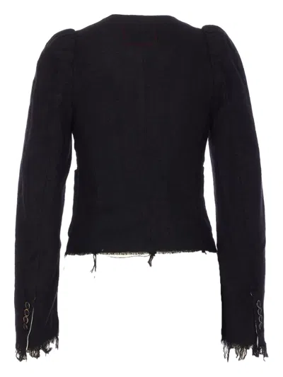 Uma Wang Distressed Frayed Hem Jacket With Front Pockets In Black