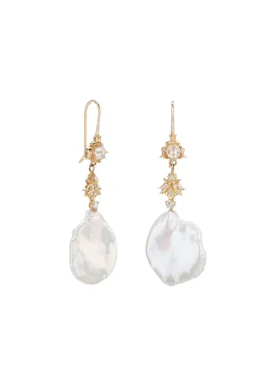 Sofia Zakia 14k Yellow Gold Boon Pearl Diamond Earrings In Gold