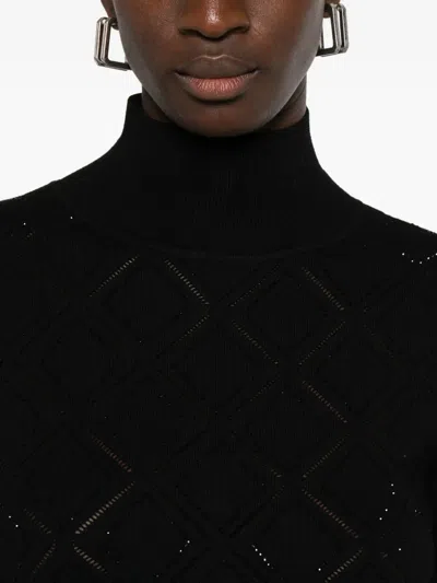 Blugirl Fitted Black Sweater With Textured Diamond Pattern In Black