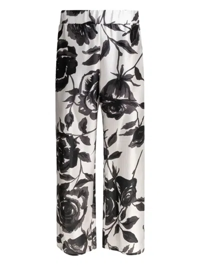 Sleep No More High-waisted Wide-leg Silk Trousers With Floral Print In Multi
