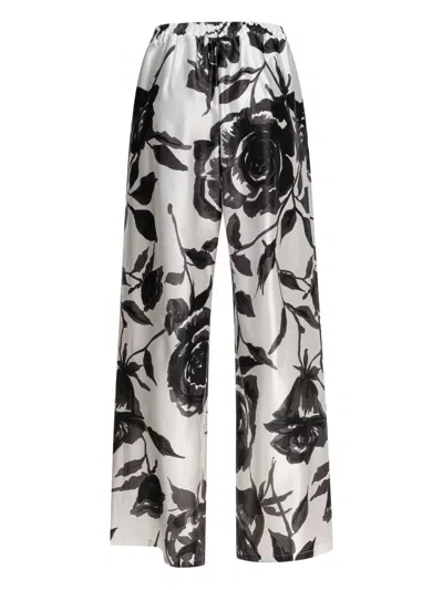 Sleep No More High-waisted Wide-leg Silk Trousers With Floral Print In Multi