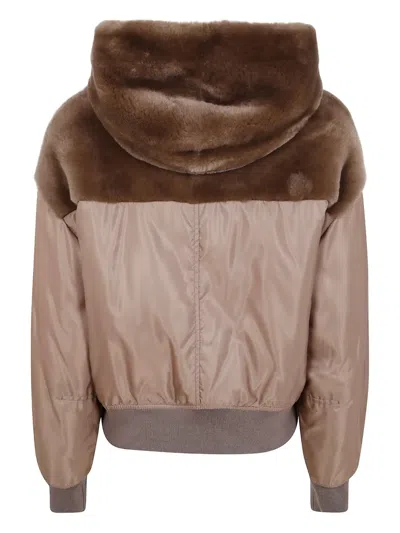 Blancha Straight "merino Shearling" And Nylon Fabric Jacket In Brown