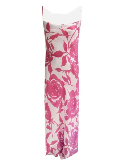 Sleep No More Floral Pattern Silk Slip Dress In Pink