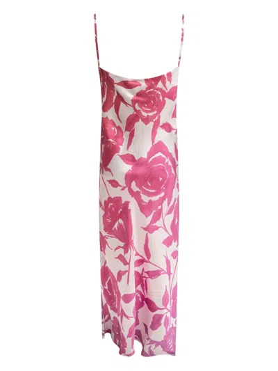Sleep No More Floral Pattern Silk Slip Dress In Pink