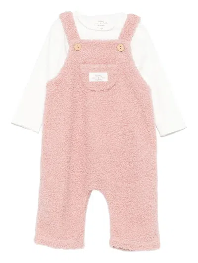 Teddy & Minou Logo-patch Dungaree (set Of Two) In Pink