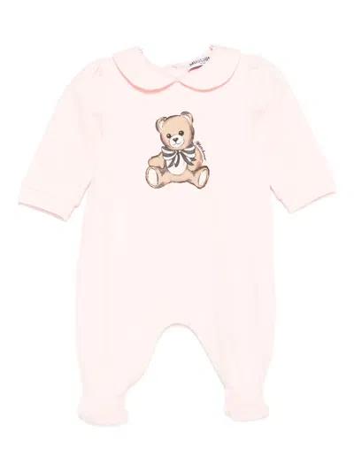 Moschino Teddy-print Collared Pajamas In Pink