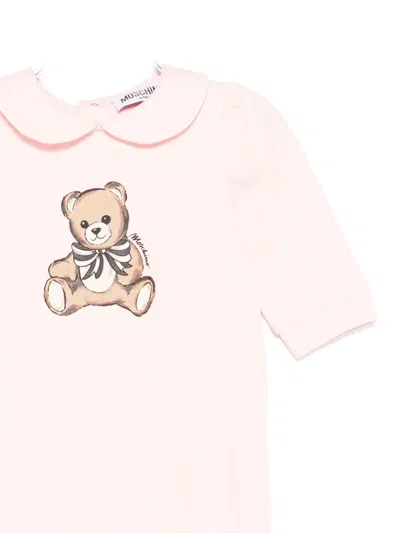 Moschino Teddy-print Collared Pajamas In Pink
