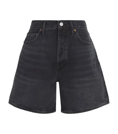 Agolde Parker Black Distressed Denim Shorts In Fallen