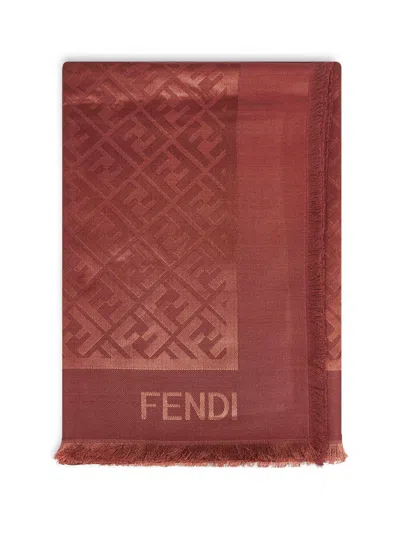 Fendi Silk Brown Silk And Wool Ff Shawl