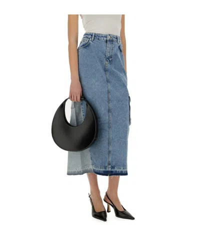 Moschino Long Denim Skirt In Blue