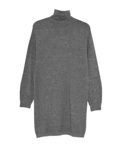 Liu •jo Knitted Grey Dress With High Turtleneck In Gray