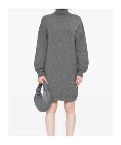 Liu •jo Knitted Grey Dress With High Turtleneck In Gray