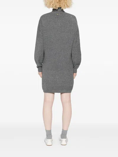 Liu •jo Knitted Grey Dress With High Turtleneck In Gray