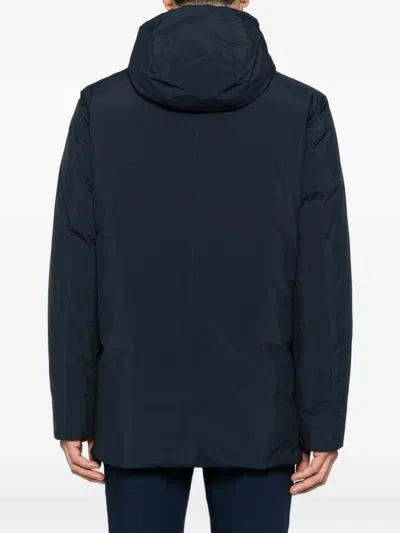 Woolrich Relaxed-fit Hooded Coat With Button Closure And Multiple Pockets In Blue