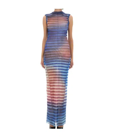 Jean Paul Gaultier Mesh Printed "air" Long Dress In Multi