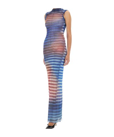Jean Paul Gaultier Mesh Printed "air" Long Dress In Multi