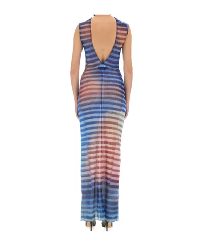 Jean Paul Gaultier Mesh Printed "air" Long Dress In Multi