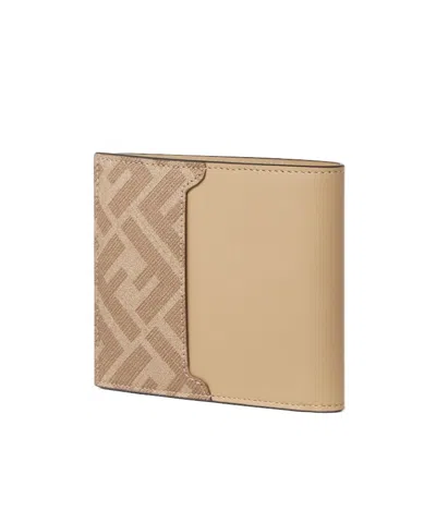 Fendi Beige Ff Canvas And Leather Compact Bi-fold Wallet In Neutral