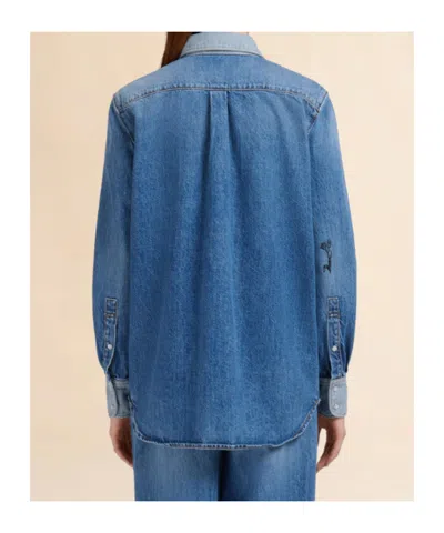 Marni Denim Shirt With Embroidered Floral Motifs In Blue
