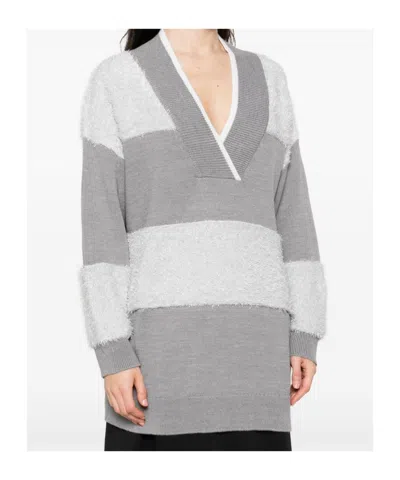 Liu •jo Three-quarter Sleeve Striped V-neck Sweater In Multi
