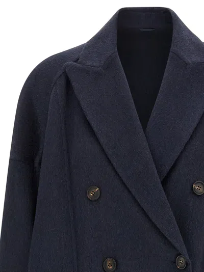 Brunello Cucinelli Oversized Double-breasted Coat Flap Pockets In Blue