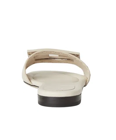 Fendi Baguette Ff Leather Buckle Flat Slide Sandals In White