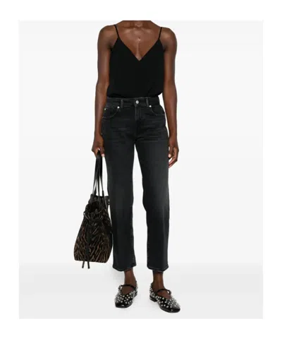 7 For All Mankind Calie Straight Ankle Bottom Clothing In Black