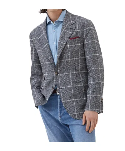 Brunello Cucinelli Deconstructed Wool Jacket Checked Pattern In Gray
