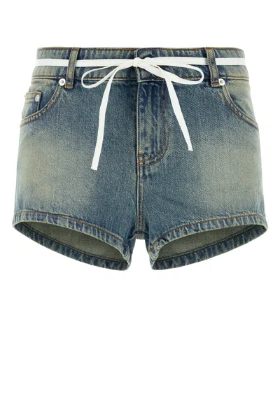 Gimaguas Denim Bow Tie Shorts With Pockets And Buttons In Blue