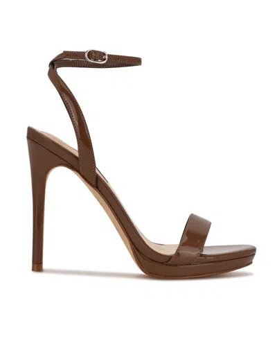 Nine West Loola Womens Patent Open Toe Slingback Sandals In Brown