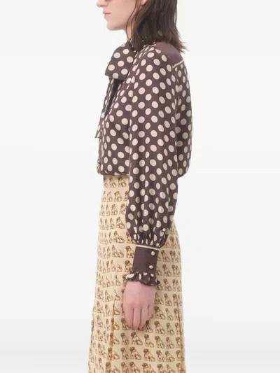 Valentino Twill Shirt With Plus De Pois Print In Brown