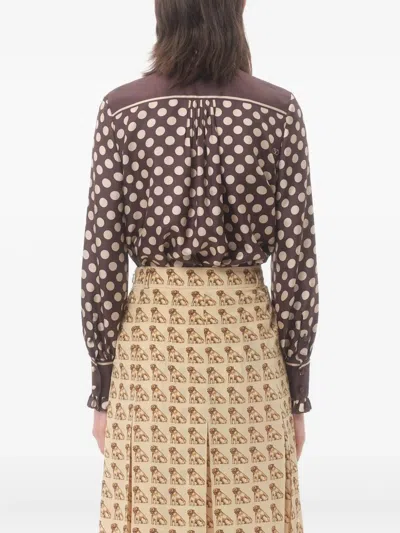 Valentino Twill Shirt With Plus De Pois Print In Brown