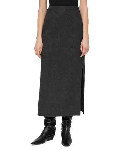 Lafayette 148 Wool-cashmere Double Face High Waisted Midi Skirt In Gray