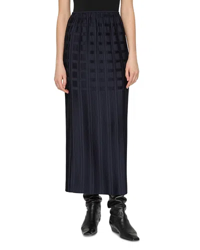 Lafayette 148 Basketweave Plisse Recycled Satin Midi Skirt In Black