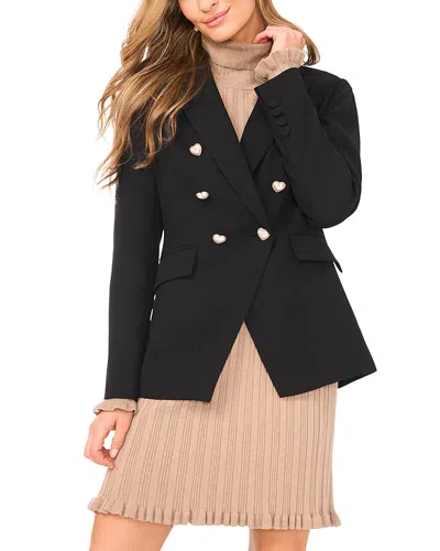 Cece Heart Button Double Breasted Blazer In Black