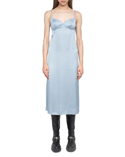 Zadig & Voltaire Womens Cloud Rialta Lace-embroidered Cut-out Satin Midi Dress Xs In Blue