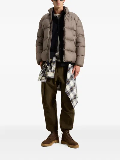 Woolrich Short Puffer Jacket With High Collar In Neutral