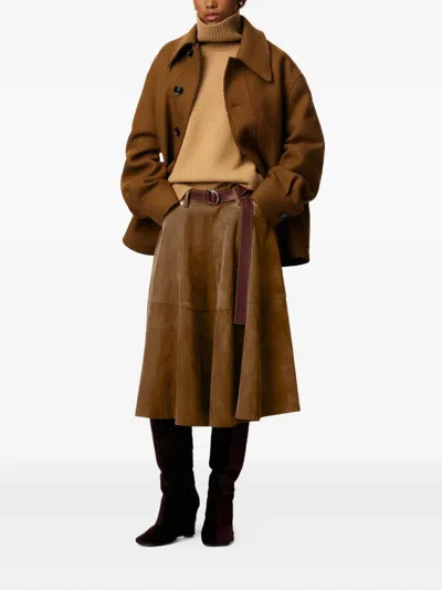 Ami Alexandre Mattiussi A-line Midi Suede Skirt With Side Pockets In Brown