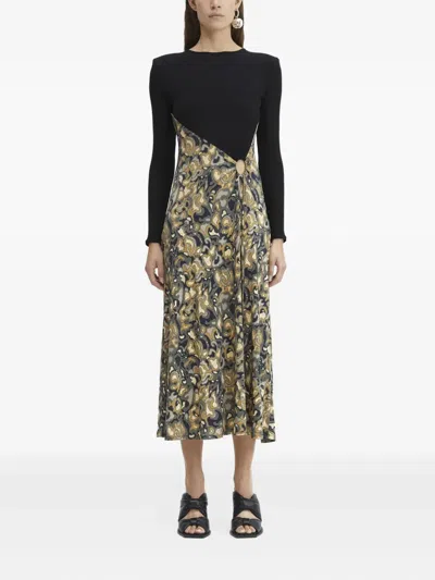 Rodebjer Ribbed Marbled Midi Dress In Black